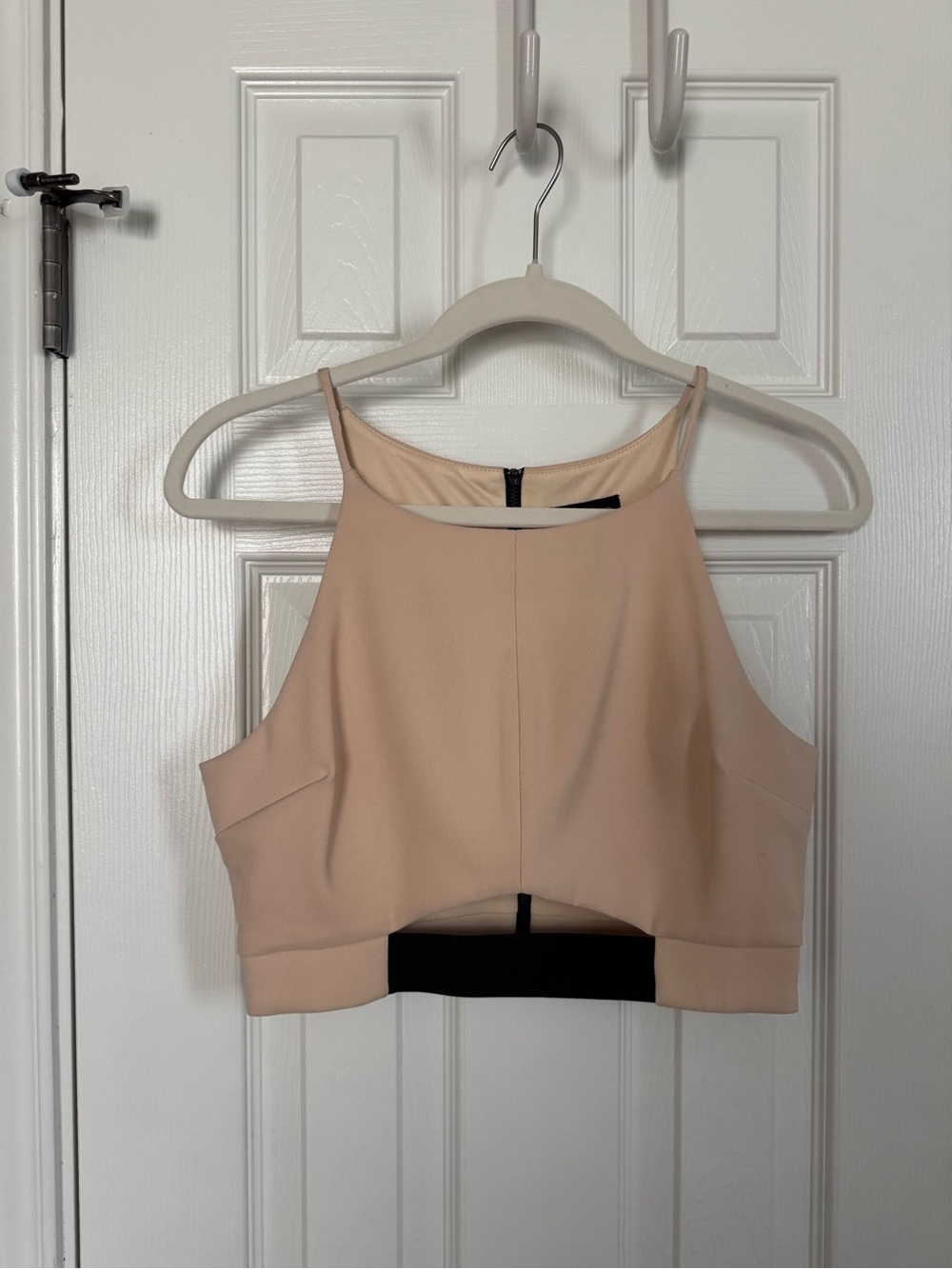Topshop Beige High-Neck Sleeveless Crop Top